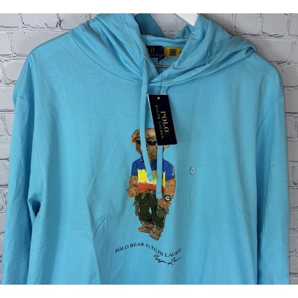 NWT POLO RALPH LAUREN Blue Hooded L/S T-Shirt Signature Bear Size XL $85.00 - Picture 2 of 9